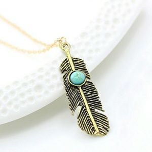 Charm Turquoise or Ivory Feather Necklace